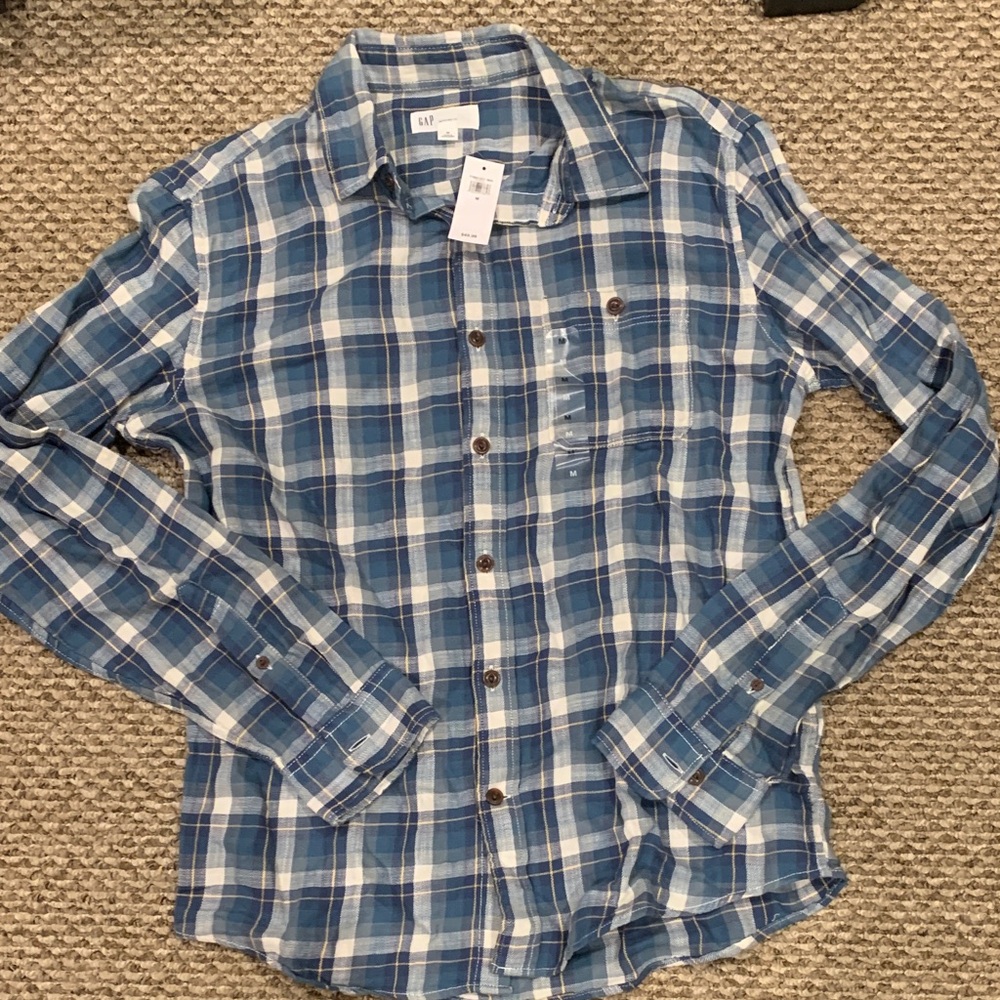 GAP NWT Men’s Navy and Cream Checkered Shirt - medium